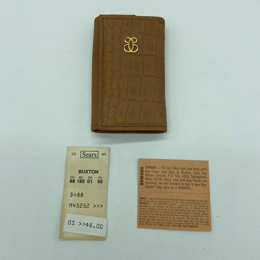 Buxton Leather Key Case Vintage‎ NOS Croc Embossed Tan Gold Hardware Dadcore New